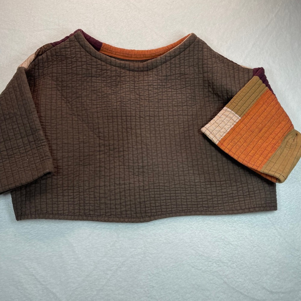 Homemade Quilted Patchwork Crop Top Oversized M Brown Boxy Goblincore Boho Artsy